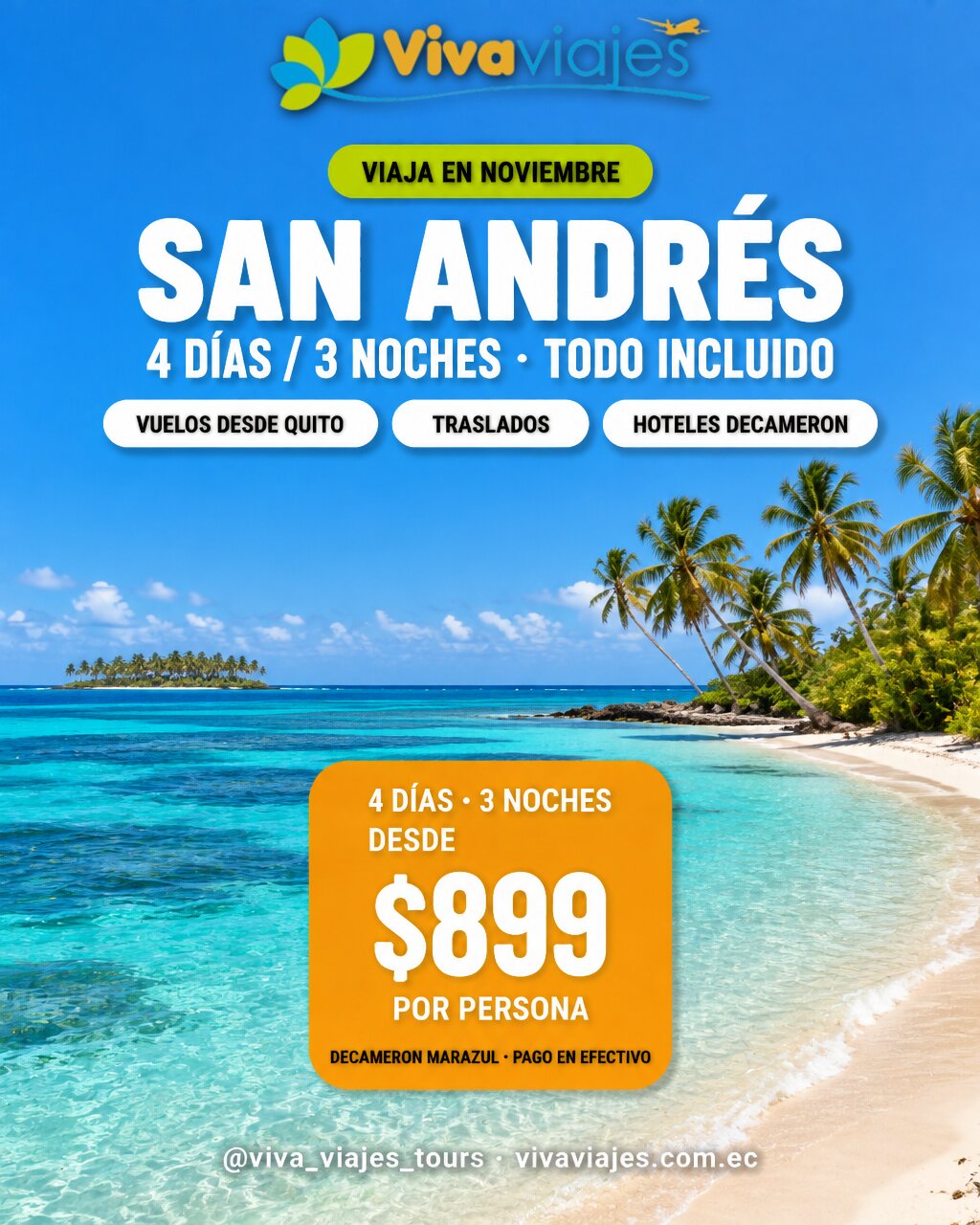 Promo San Andrés para viajar en noviembre: 4 días todo incluido desde $899 por persona en el Decameron Marazul, pago en efectivo