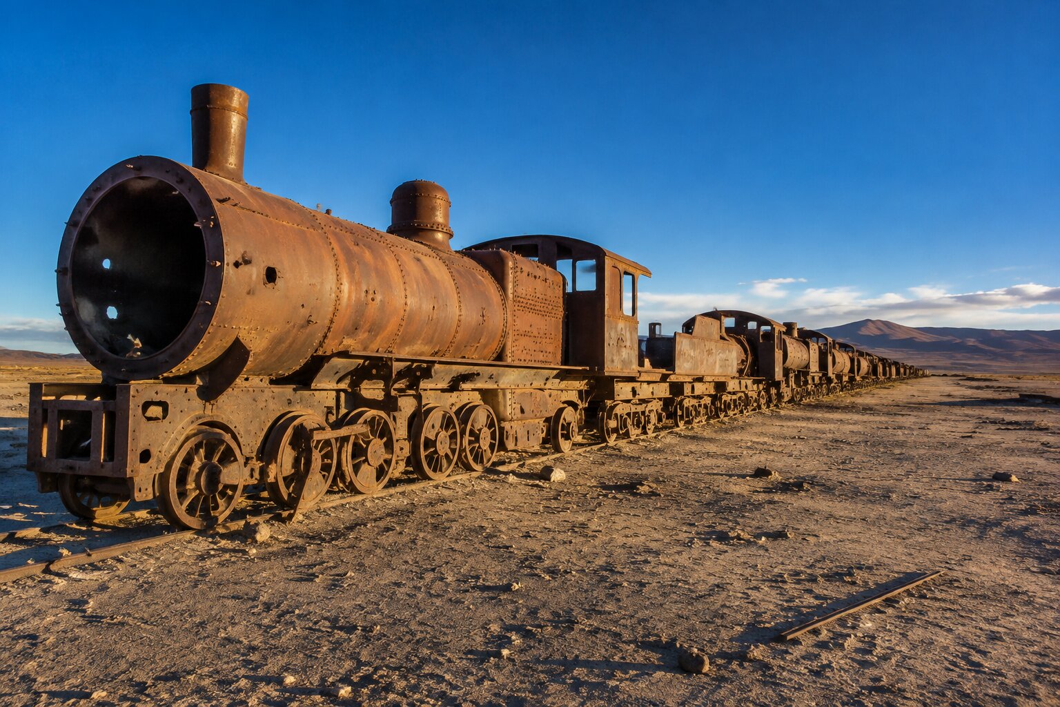 Las locomotoras oxidadas del Cementerio de Trenes, a las afueras de Uyuni