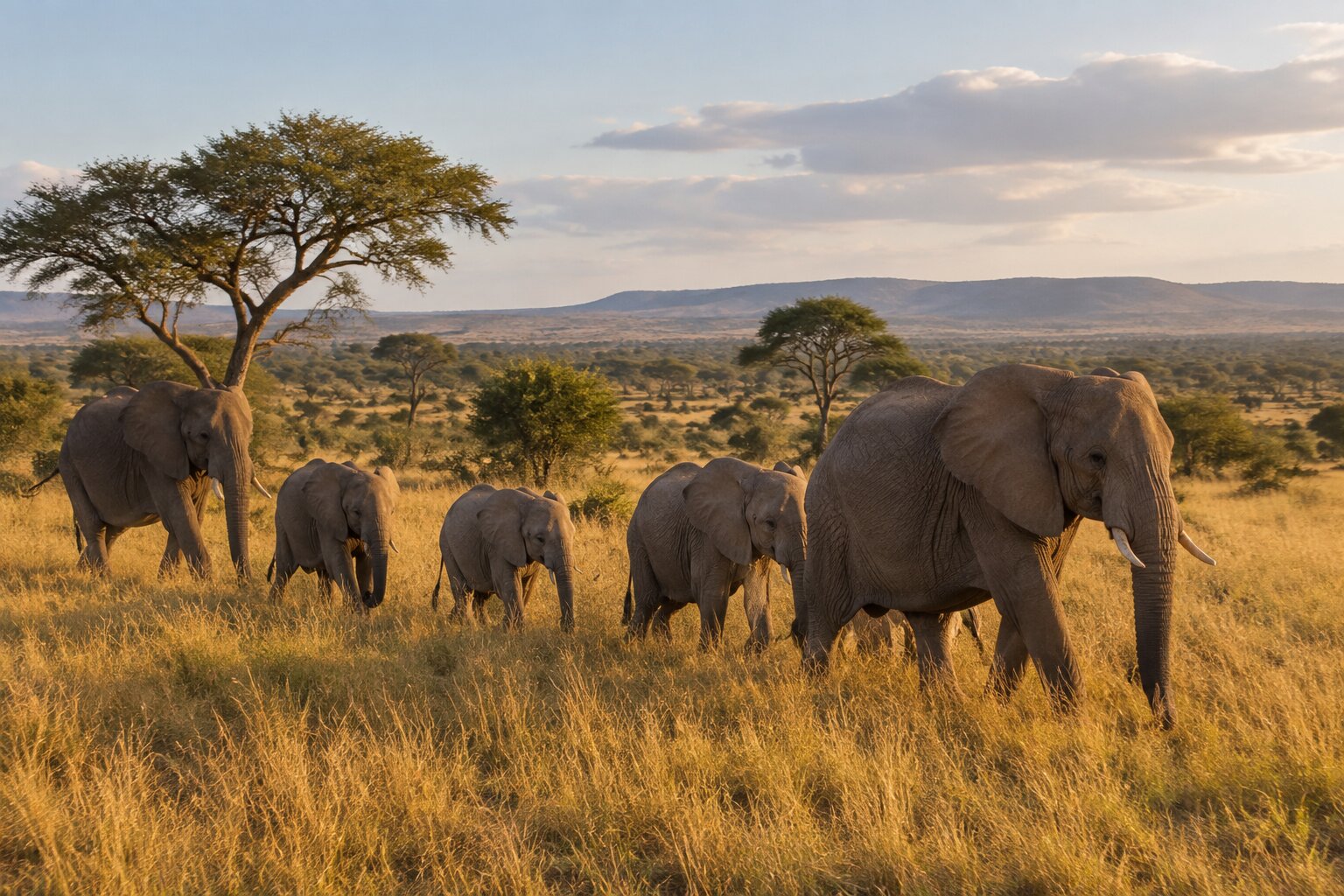 Manada de elefantes en la sabana del Parque Nacional Kruger