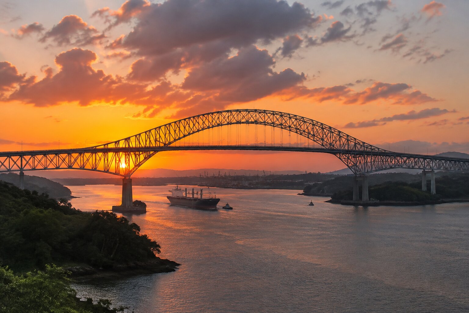 El Puente de las Américas sobre la entrada del Canal de Panamá