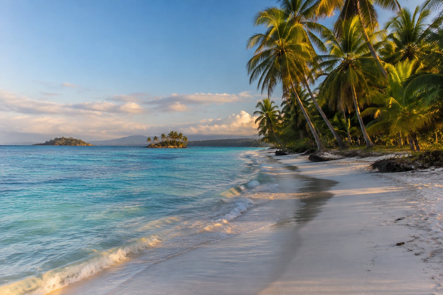 Playa de arena blanca en la costa del Pacífico de Panamá