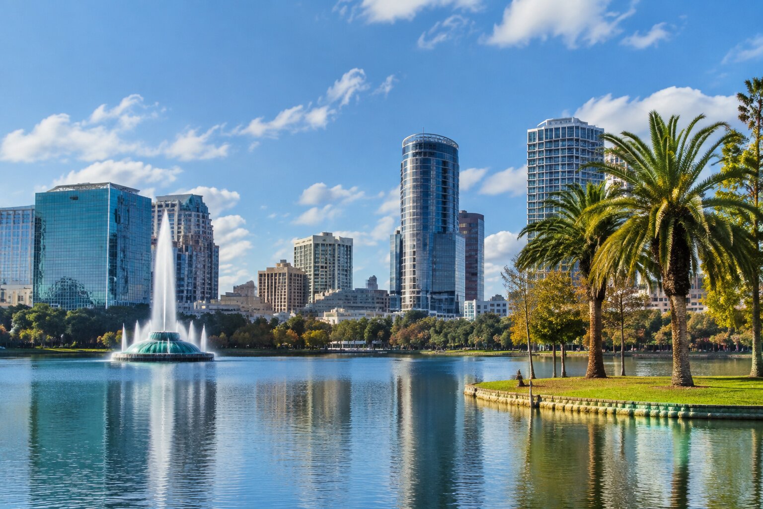 El lago Eola y el centro de Orlando