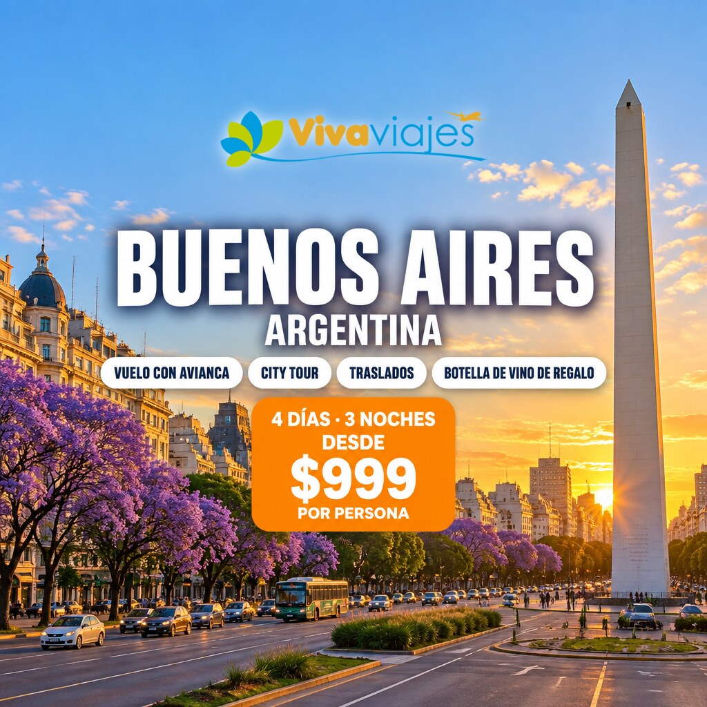 Paquete Buenos Aires: 4 días desde $999 por persona, con el Obelisco y los jacarandás