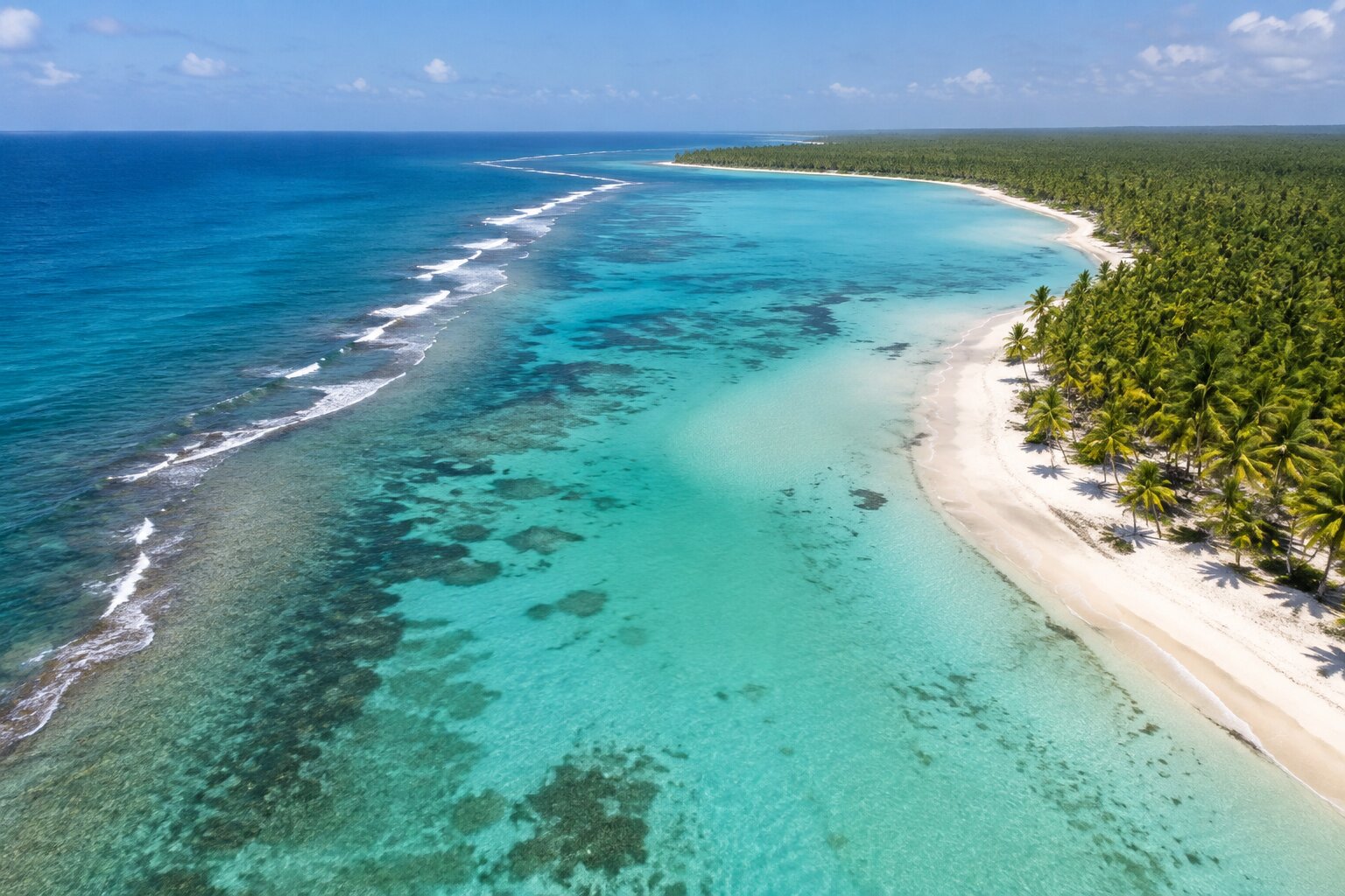Vista aérea de la costa de Punta Cana y su arrecife de coral