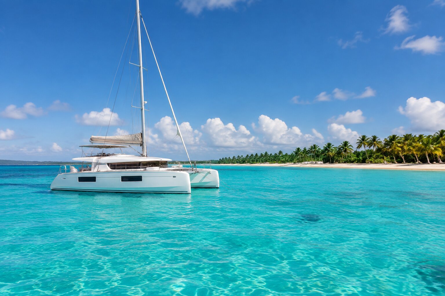 Un catamarán sobre el mar turquesa del Caribe en Punta Cana