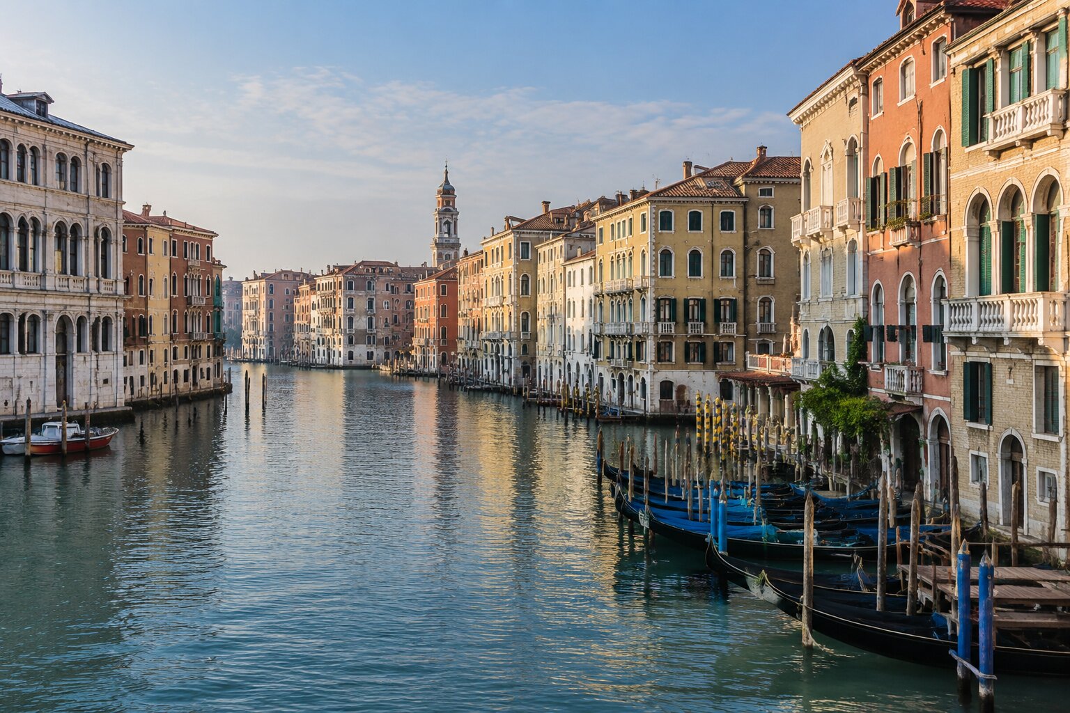 El Gran Canal de Venecia con sus palacios y góndolas