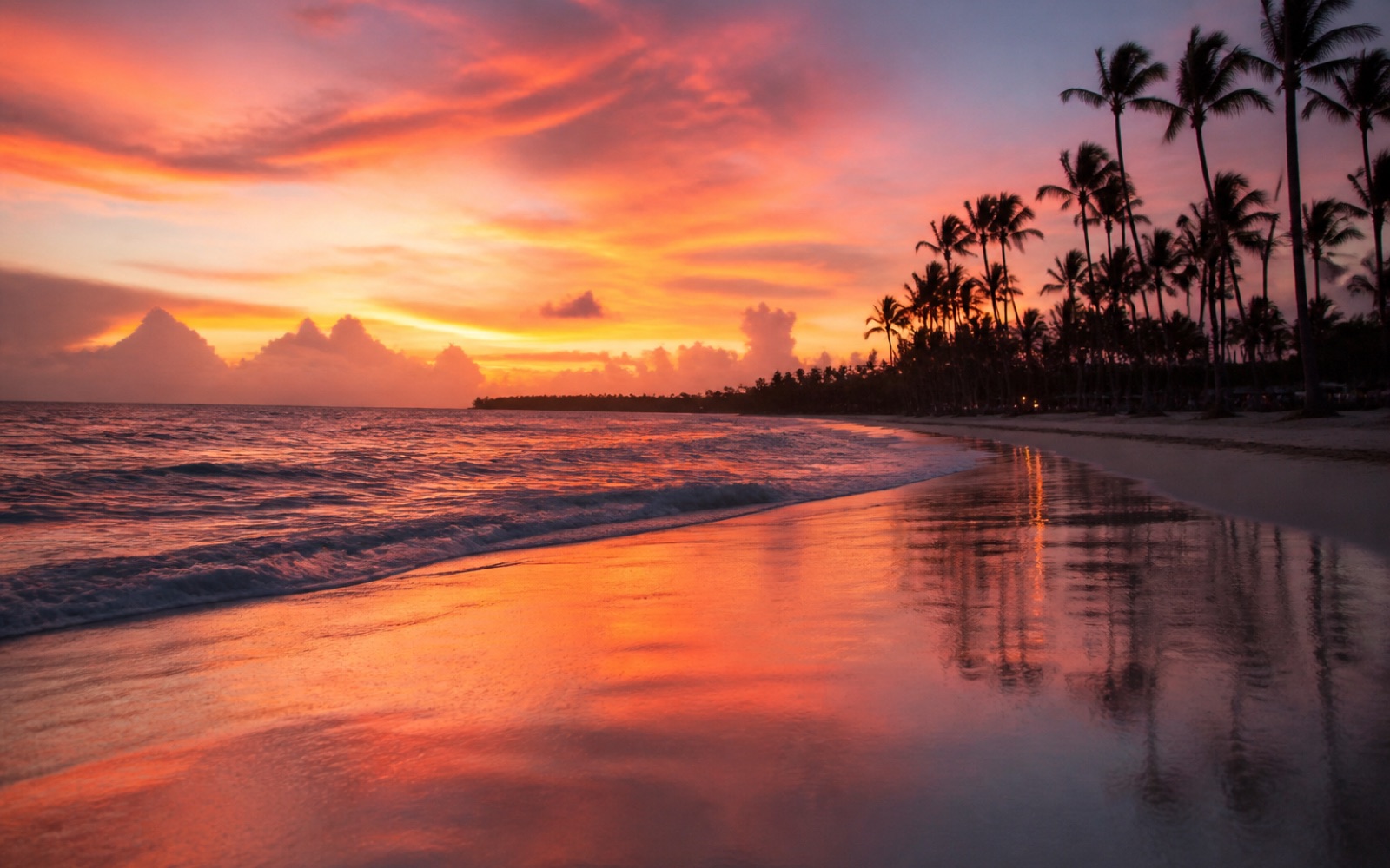 Atardecer sobre el mar Caribe con palmeras en Punta Cana